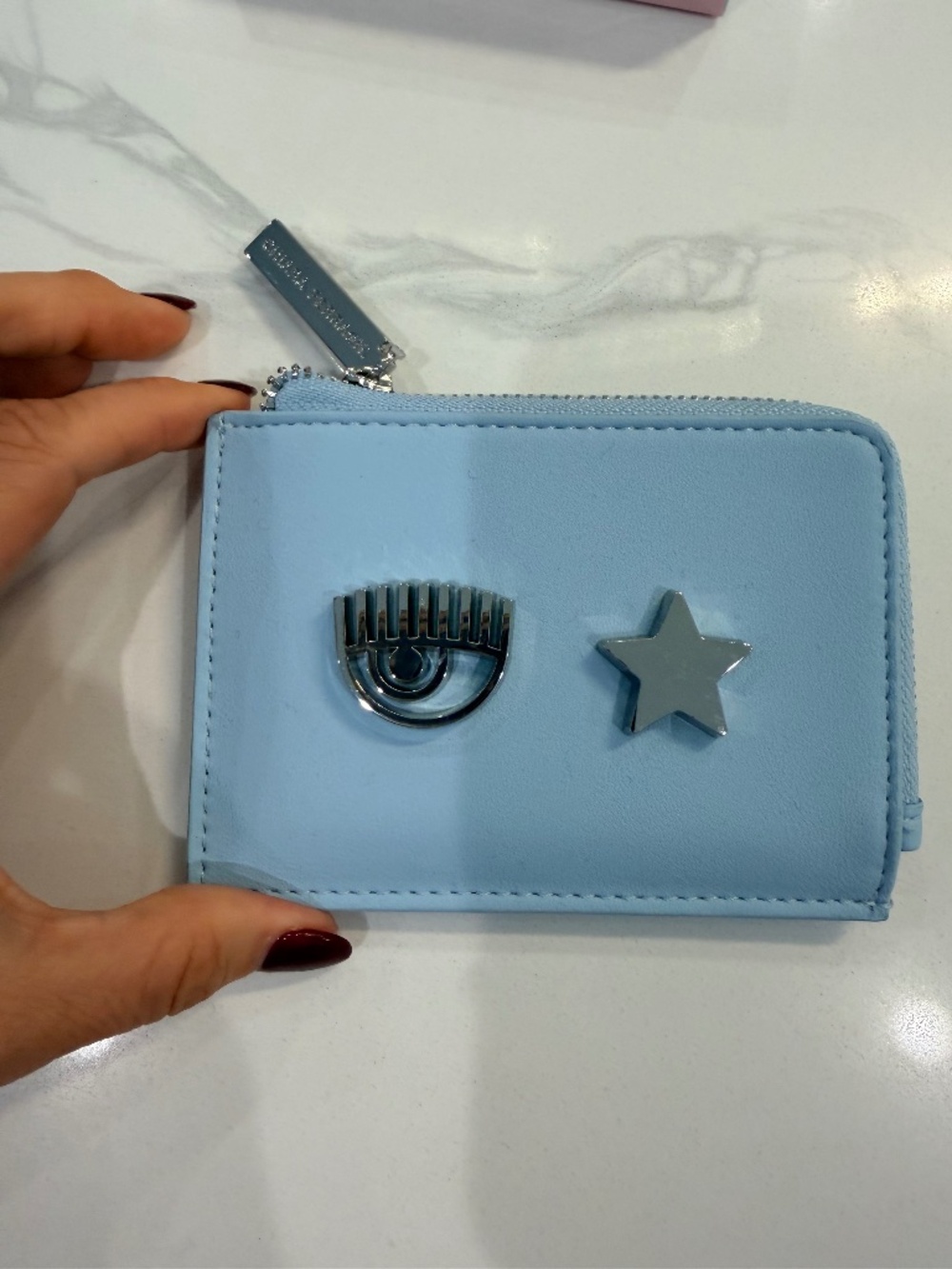 Chiara Ferragni light blue "Eye Star" compact zip wallet